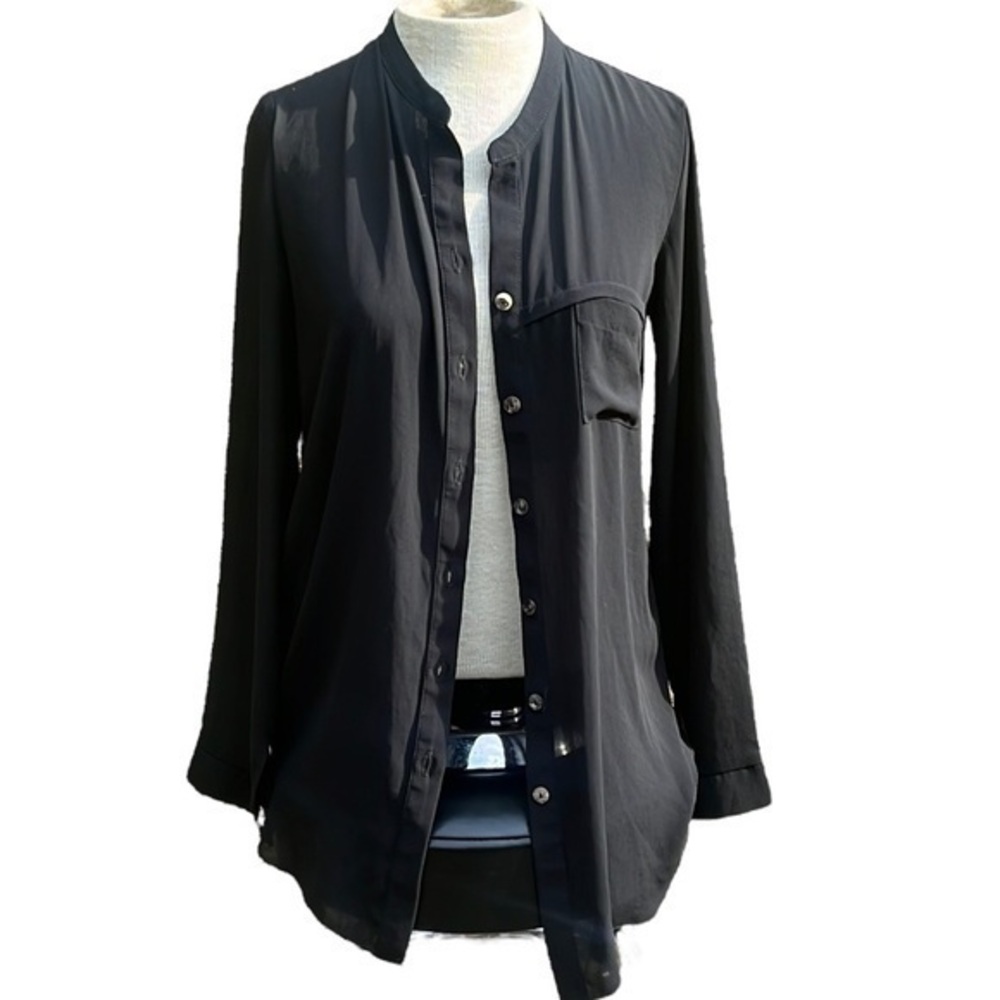 Final Touch button up long sleeve blouse size small black